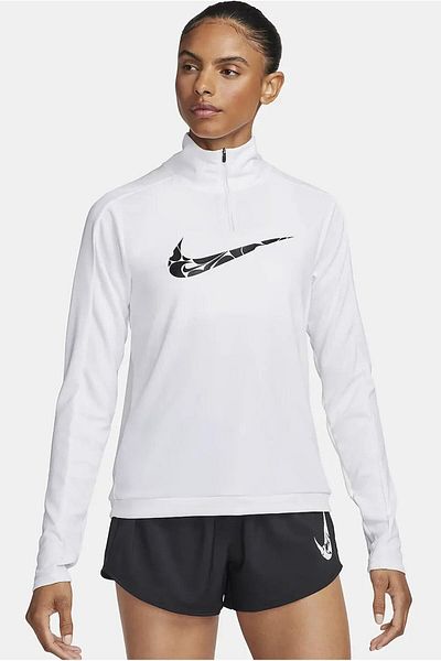 Nike Dri-Fit Swoosh Mid Women White Quarter Zipper Women's Sports Sweatshrit