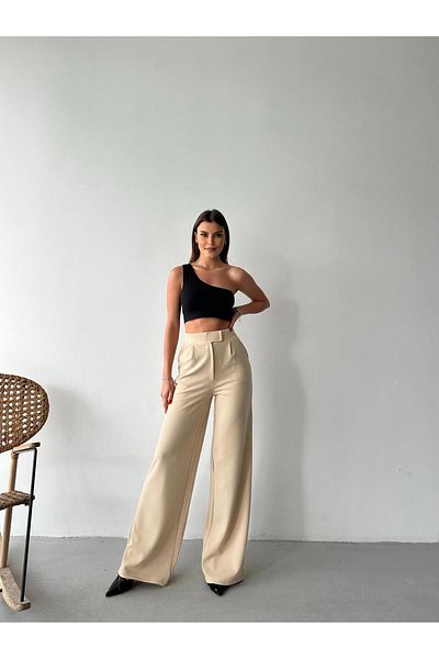 Plenty بنطلون نسائي بشريط فيلكرو وجيوب جانبية بالازو ليكرا