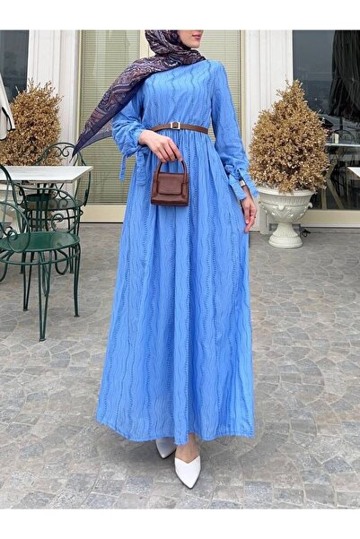 Modamorfo Rochie albastră cu șireturi cu gheare cu talie elastică (FĂRĂ CUREA)