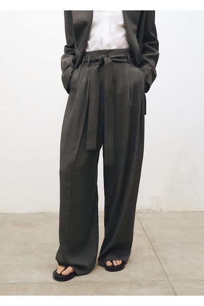 MANGO Woman Belted Collet Fabric Trousers