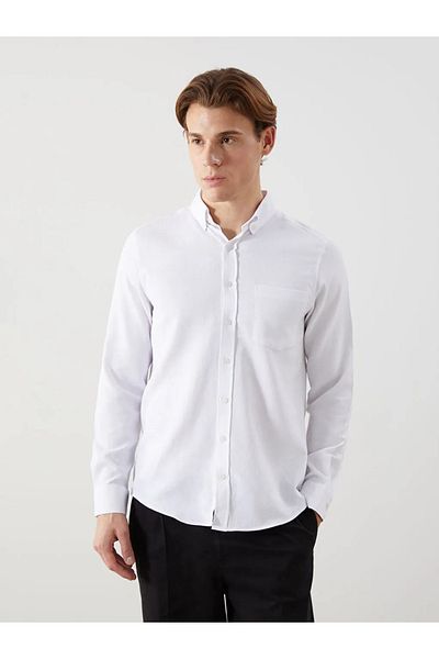 LC Waikiki Ανδρικό πουκάμισο LCWAIKIKI Classic White Regular Fit μακρυμάνικο Dobby