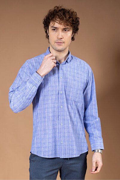 Mutlu City Чоловіча сорочка з довгими рукавами, класичний крій, картата, натуральна бавовна, 8170