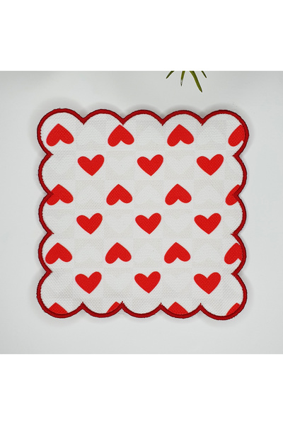 decofav Dekoratif Kalp Desenli Nakış Kenar Kumaş Kokteyl Peçetesi 1 Adet