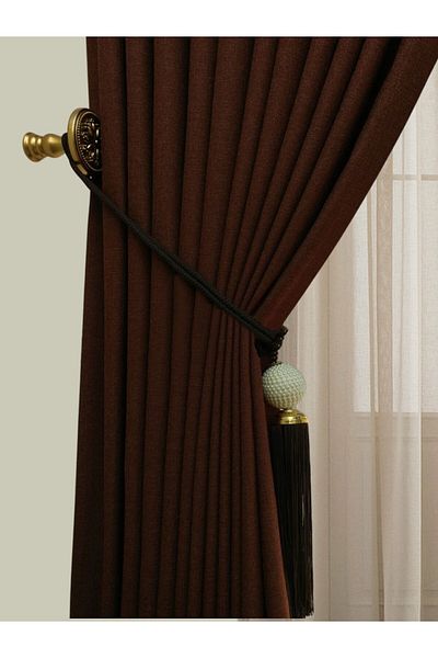 Madame Dower New Season Linen Background Curtain |   Eclipse Dark Tile Color, 1X3 Close Pleat + Binding Girdle Gift