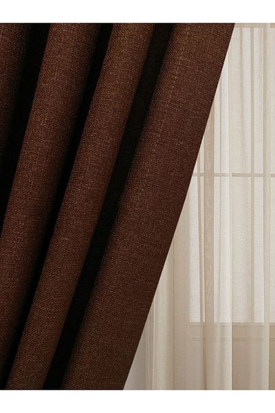Madame Dower New Season Linen Background Curtain |   Eclipse Dark Tile Color, 1X3 Close Pleat + Binding Girdle Gift