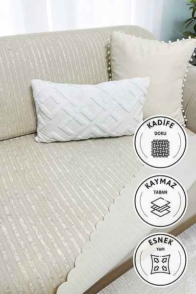 Leonsas Non-Slip Base Sponge Velvet Sofa - Sofa Bed Cover 170X210 - Cream