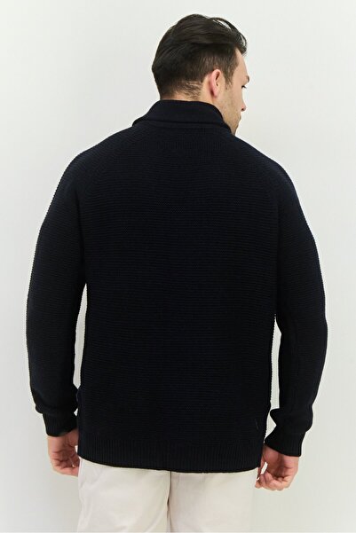 French Connection Men V-Neck Crochet Cardigan, Navy