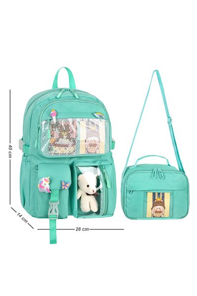 Waddell Blr-0066-3215 Girls' Backpack and Lunch Bag with Kawaii Korean Style Accessories and Teddy Bear