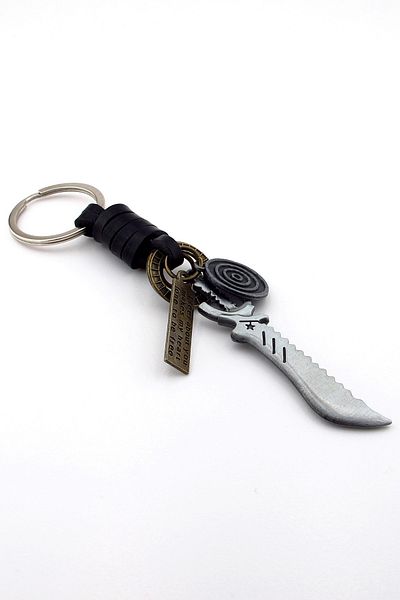 Solfera Machete Survivor Knife Hunting Knife-Shaped Real Leather Metal Keychain Kc166