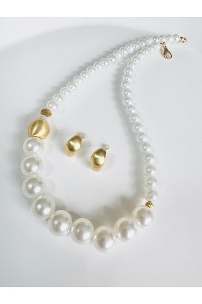 DEVİ fashion Premium Pearl Suit Necklace Earring Set