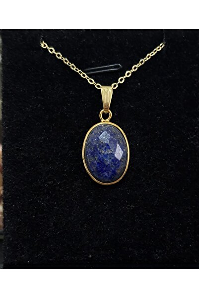 kuartz Lapis Lazuli Taşı Kolye. Sertifikalı Üst Kalite Altın Kaplama