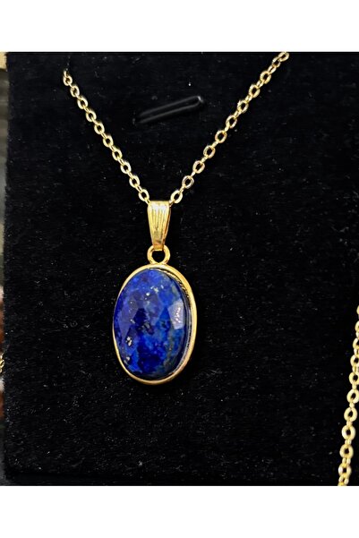 kuartz Lapis Lazuli Taşı Kolye. Sertifikalı Üst Kalite Altın Kaplama