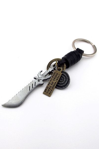 Solfera Machete Survivor Knife Hunting Knife-Shaped Real Leather Metal Keychain Kc166