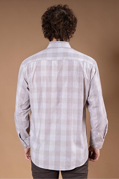 Mutlu City Ανδρικό μακρυμάνικο κλασικό κανονικό καρό πουκάμισο από φυσικό βαμβάκι Dad 8160