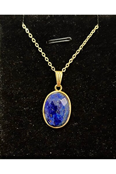 kuartz Lapis Lazuli Taşı Kolye. Sertifikalı Üst Kalite Altın Kaplama