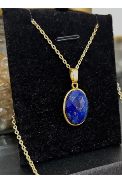 kuartz Lapis Lazuli Taşı Kolye. Sertifikalı Üst Kalite Altın Kaplama
