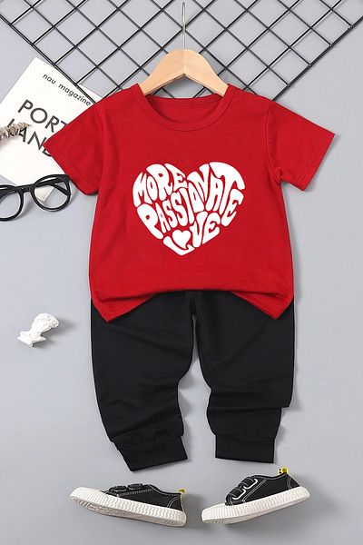 uyguntarz Παιδικό μπλουζάκι από βαμβακερό στάμπα Lettering Heart