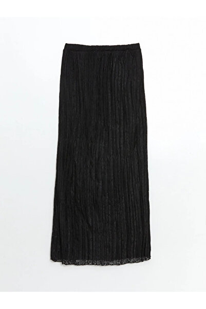 LC Waikiki LCW Vision Siyah Beli Lastikli Desenli Kadın Pileli Etek