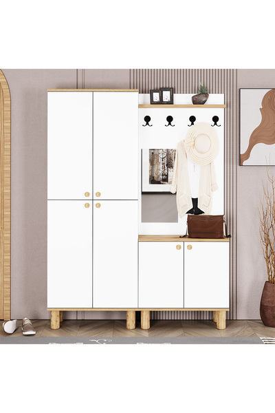 Kalender Dekor Ferda-1-3 Bohem Ayaklı Aynalı Portmanto Vestiyer Ayakkabılık