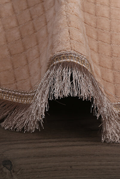 Teksev Square Plus Mink Color Oval Sports Flat Fringed Runner Non-Slip Base Machine Washable Furry Carpet