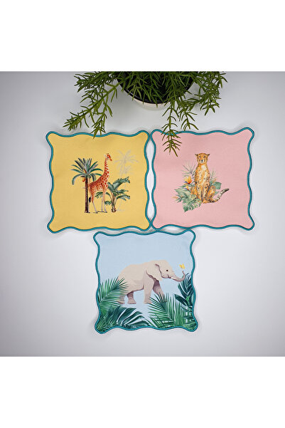 decofav Șervețele de cocktail cu margine brodate cu imprimeu animal girafă - ...