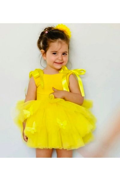 Tinypeople Girls' Butterfly Yellow Tutu Birthday Dress Children's Evening Dress