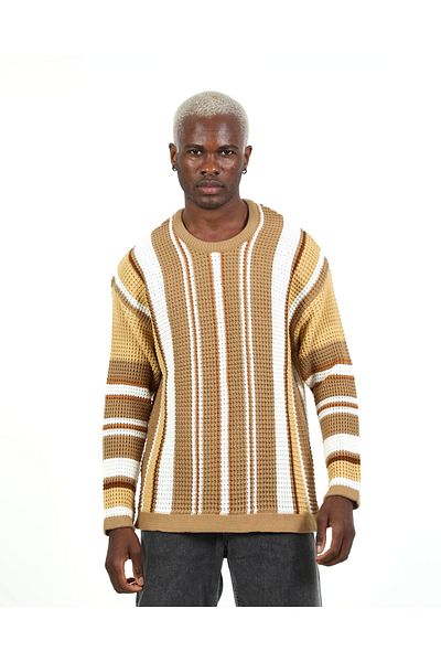 elkumoda Pulover supradimensionat din bumbac natural cu modele tricotate colorate, cu o formă lejeră, tricotaje lejere, elegante și confortabile