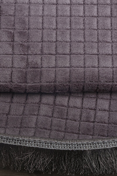 Teksev Square Plus Anthracite Color Oval Sports Fringed Runner Non-Slip Based Washable Soft Cutting Carpet