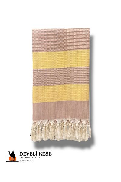 Develi 1 Piece Bamboo-Cotton Bathroom Peshtemal - Yellow and Brown Develikese