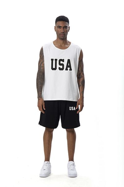 Boi Men's Athlete Team - Black Sleeveless Cotton, Usa Print Oversize T-Shirt and Shorts