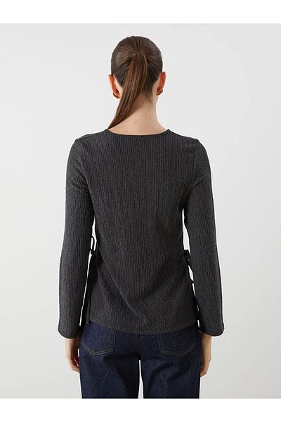 LC Waikiki Γυναικεία μπλούζα LCW Comfort Anthracite Crew Neck με υφή