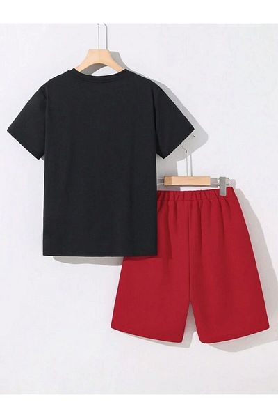 vinraus Set de pantaloni scurți-tricou cu imprimeu God First Bro pentru fetiță/băiat