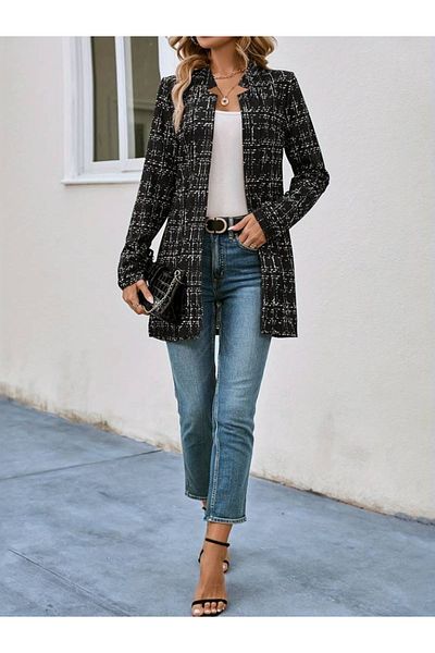Viyamo Дамско яке Chanel с отворена отпред и яка тип лястовица за нов сезон