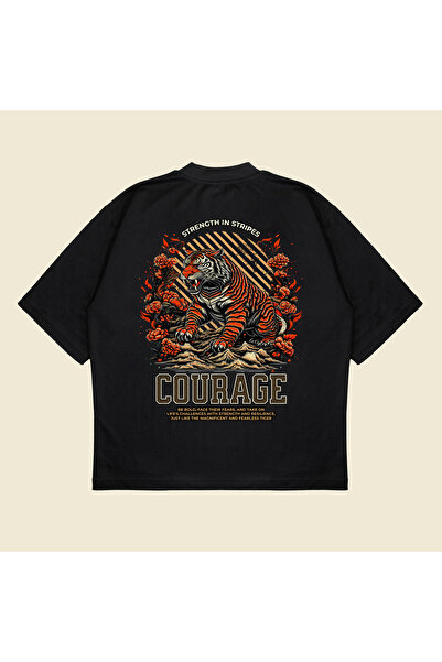 PURE POWER Tigercourage cu imprimeu supradimensionat Bumbac unisex țesătură g...