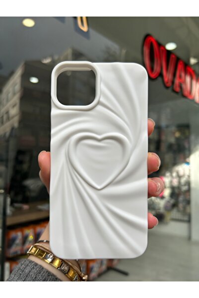 OVADA İphone 14 PLUS / 15 PLUS Uyumlu 3D Kalp Desenli Mat Silikon Kılıf