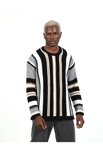 elkumoda Pulover supradimensionat din bumbac natural cu modele tricotate colorate, cu o formă lejeră, tricotaje lejere, elegante și confortabile