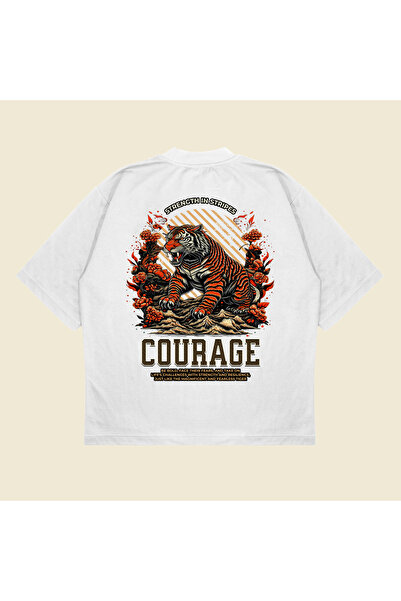PURE POWER Tigercourage cu imprimeu supradimensionat Bumbac unisex țesătură g...