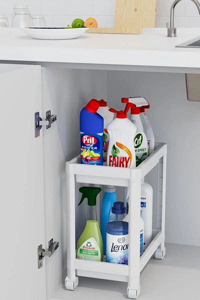 Hesaplı Kasa White Undercounter Shelf Unit with Wheels