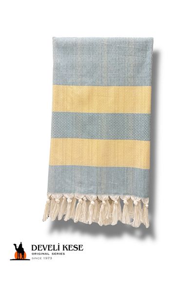 Develi Bamboo Cotton Bath Beach Peshtemal (Yellow -Blue)