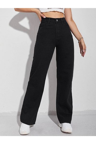 LİMABEL Mystery Milano (Love) Love 90's Fifty Silvery Black Lycra Super High Waist Loose Jeans Palazzo (New)