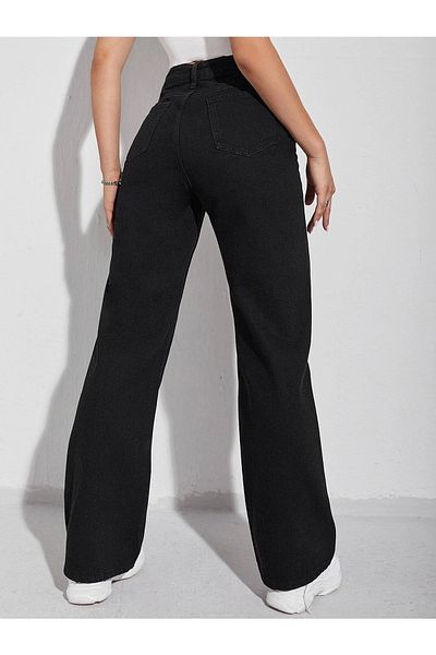 LİMABEL Mystery Milano (Love) Love 90's Fifty Silvery Black Lycra Super High Waist Loose Jeans Palazzo (New)