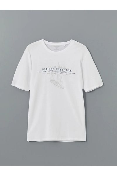 LC Waikiki Ανδρικό μπλουζάκι LCWAIKIKI Classic White Crew με κοντό μανίκι με εμπριμέ χτενισμένο βαμβάκι