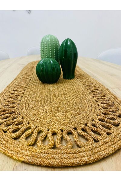 HLM TEKSTİL Dekoratif Salyangoz Jüt Dokuma Dalgalı Runner,yemek Masası,masa ,...