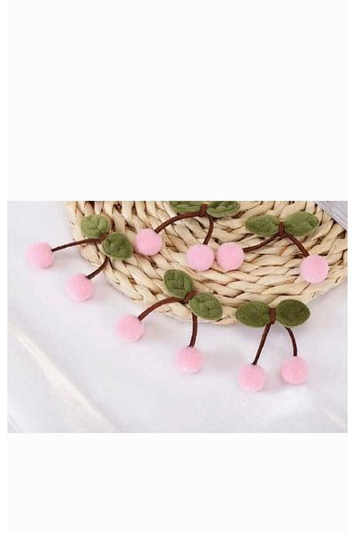 BİGÜMEX Pink Pompom Pack of 6 Cherry Socks and Headband Decoration Decorated