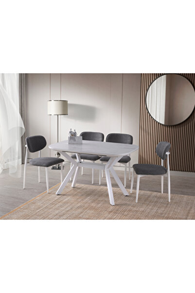 Viento Mobilya Valentin Marmo Highgloss Açılır 130X80 Masa Liza 4 Kişilik Gri...