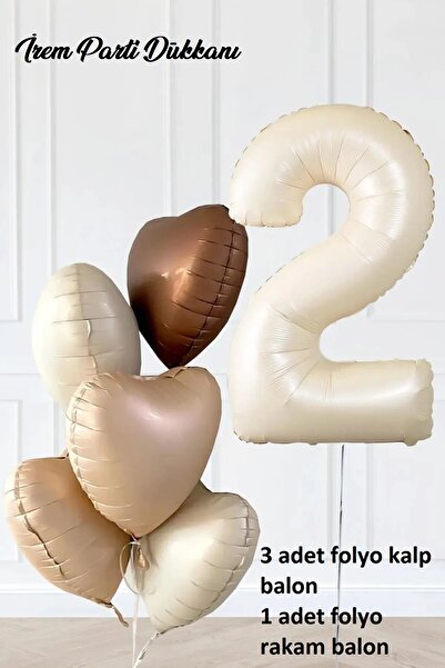 İrem Parti Dükkanı 2 Yaş Parti Retro Pastel Doğum Günü Seti 1 Adet Bej Krem R...
