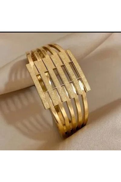 İnci Women's Gold Color Steel Silvery Rib Bracelet