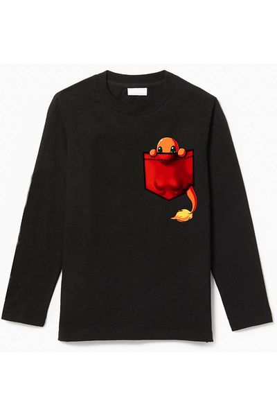 Efendioğlu Design تي شيرت قطني للأطفال بأكمام طويلة وجيب Charmander