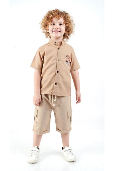 Katre Boy's Summer 2-Piece Shirt and Cargo Pocket Capri Suit