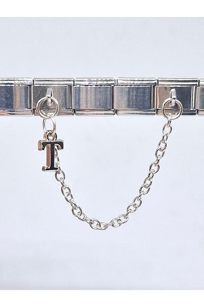 RoseCo00 Italian Bracelet Charm with Letter t Chain 1 Piece